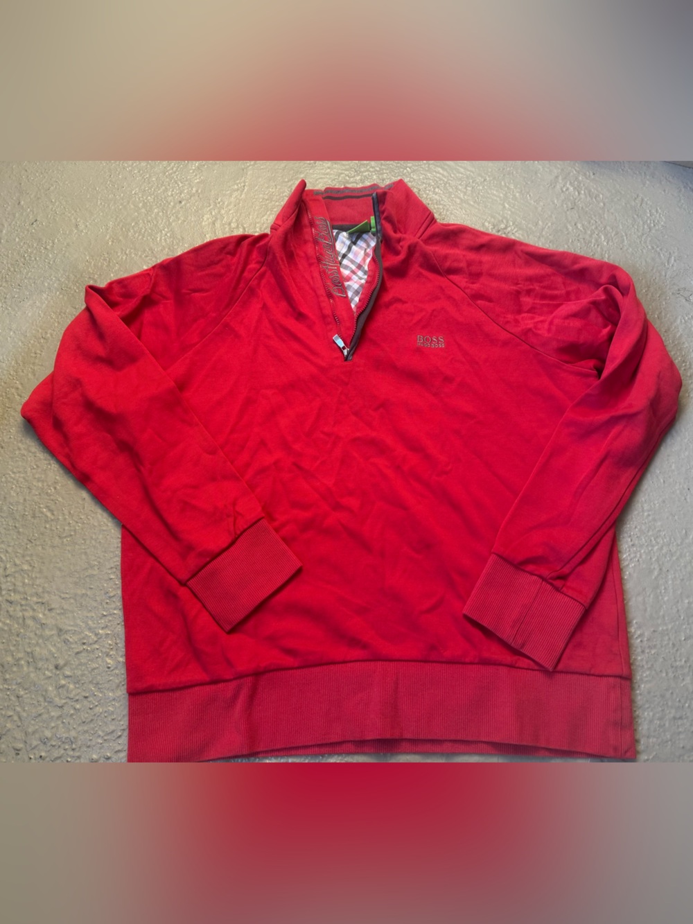 VTG RARE Boss Men's Red Quarter-Zip Pullover Sweatshirt Large
